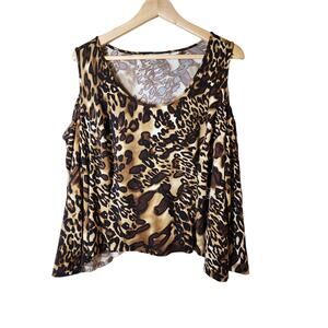 SUSAN GRAVER Cropped Animal Print Cold Shoulder Long Sleeve Top SZ 1X